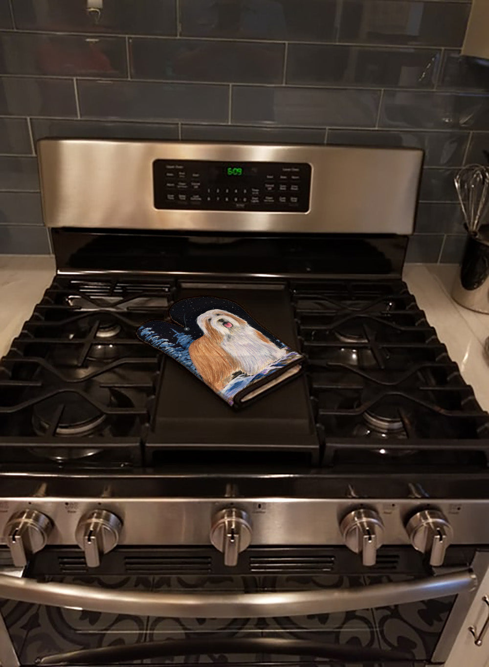Starry Night Bearded Collie Oven Mitt Heat Resistant Thick Oven Mitt for Hot Pans and Oven, Kitchen Mitt Protect Hands, Cooking Baking Glove