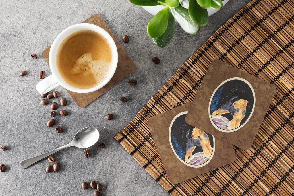 Starry Night Welsh Terrier Foam Coasters Set of 4 Cup Coasters for Indoor Outdoor, Tabletop Protection, Anti Slip, Mouse pad Material