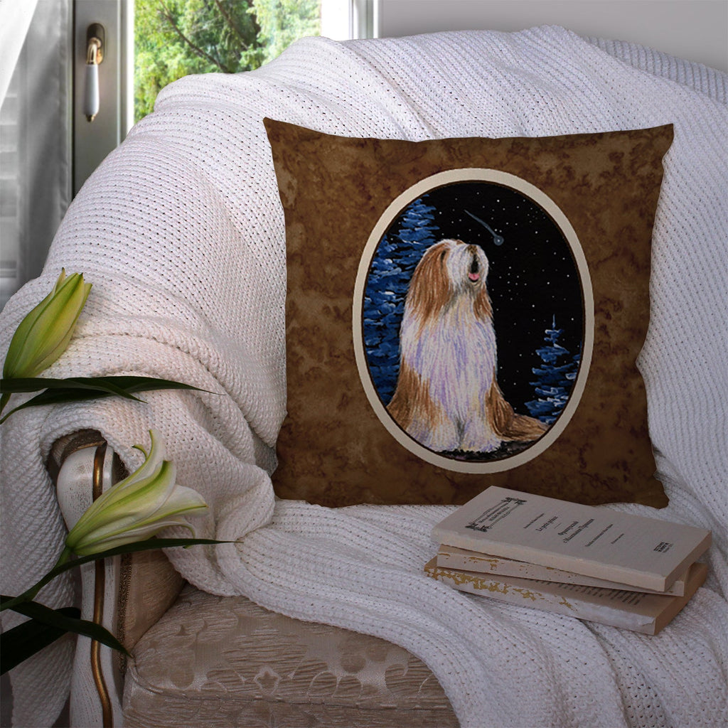 Starry Night Bearded Collie Decorative Throw Pillow 14x14 Indoor Outdoor Accent Cushion, Fabric Cover with Insert for Sofa, Bed, Porch & Living Room