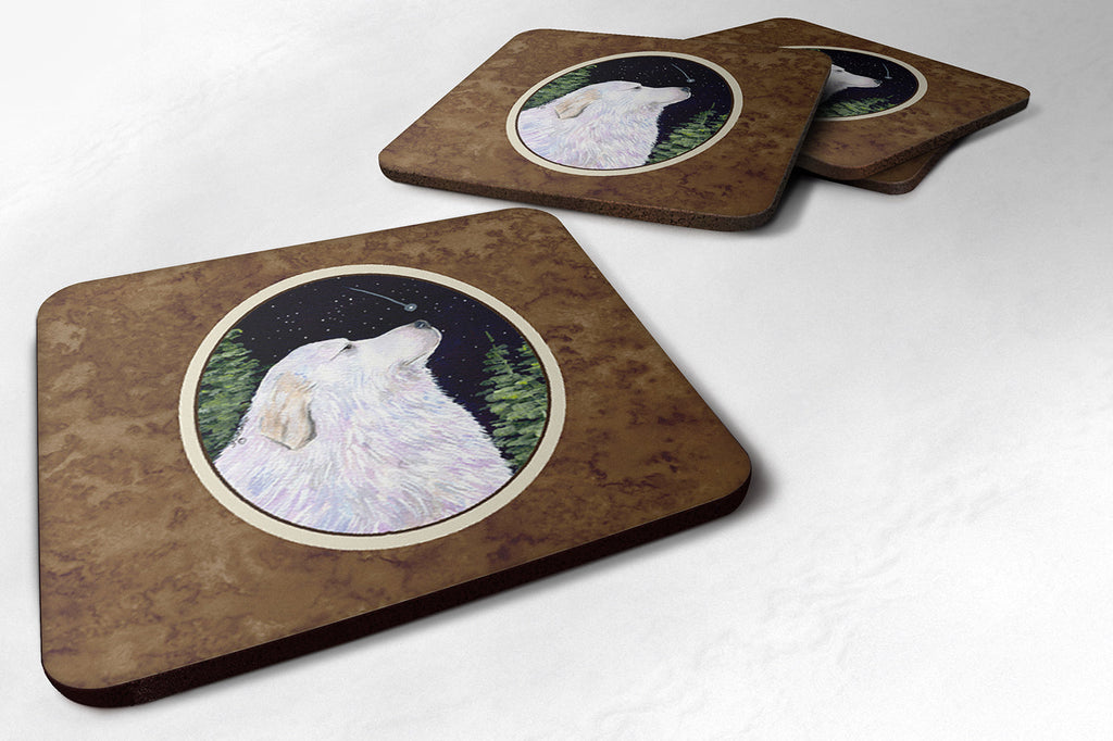 Starry Night Great Pyrenees Foam Coasters Set of 4 Cup Coasters for Indoor Outdoor, Tabletop Protection, Anti Slip, Mouse pad Material