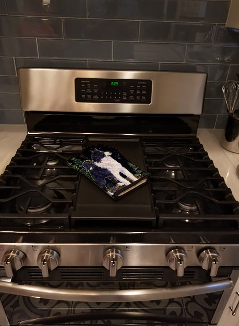 Starry Night Karelian Bear Dog Oven Mitt Heat Resistant Thick Oven Mitt for Hot Pans and Oven, Kitchen Mitt Protect Hands, Cooking Baking Glove
