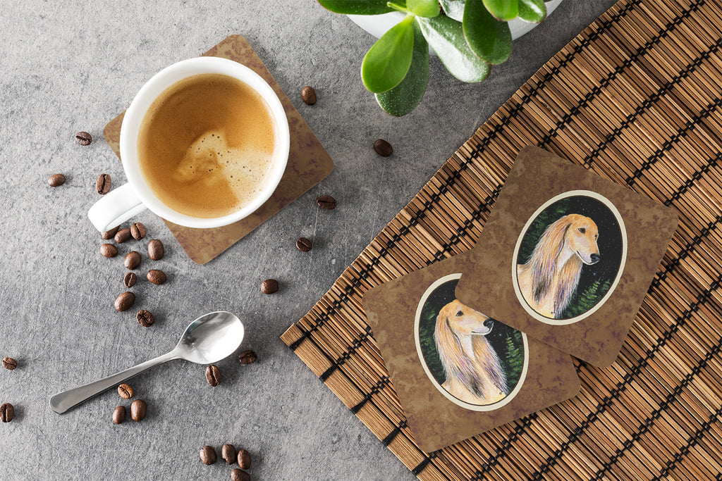 Starry Night Saluki Foam Coasters Set of 4 Cup Coasters for Indoor Outdoor, Tabletop Protection, Anti Slip, Mouse pad Material