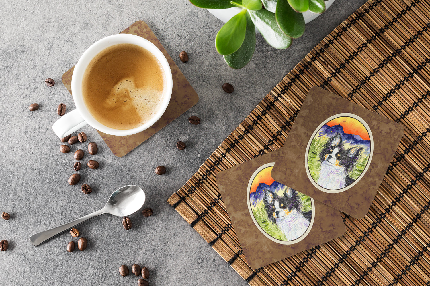 Chihuahua Foam Coasters Set of 4 Cup Coasters for Indoor Outdoor, Tabletop Protection, Anti Slip, Mouse pad Material