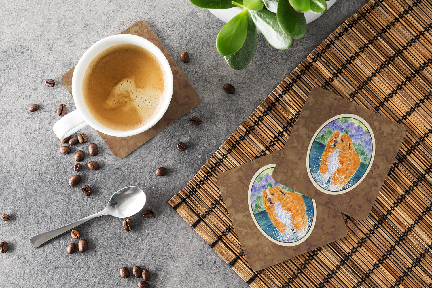 Nova Scotia Duck Toller Foam Coasters Set of 4 Cup Coasters for Indoor Outdoor, Tabletop Protection, Anti Slip, Mouse pad Material