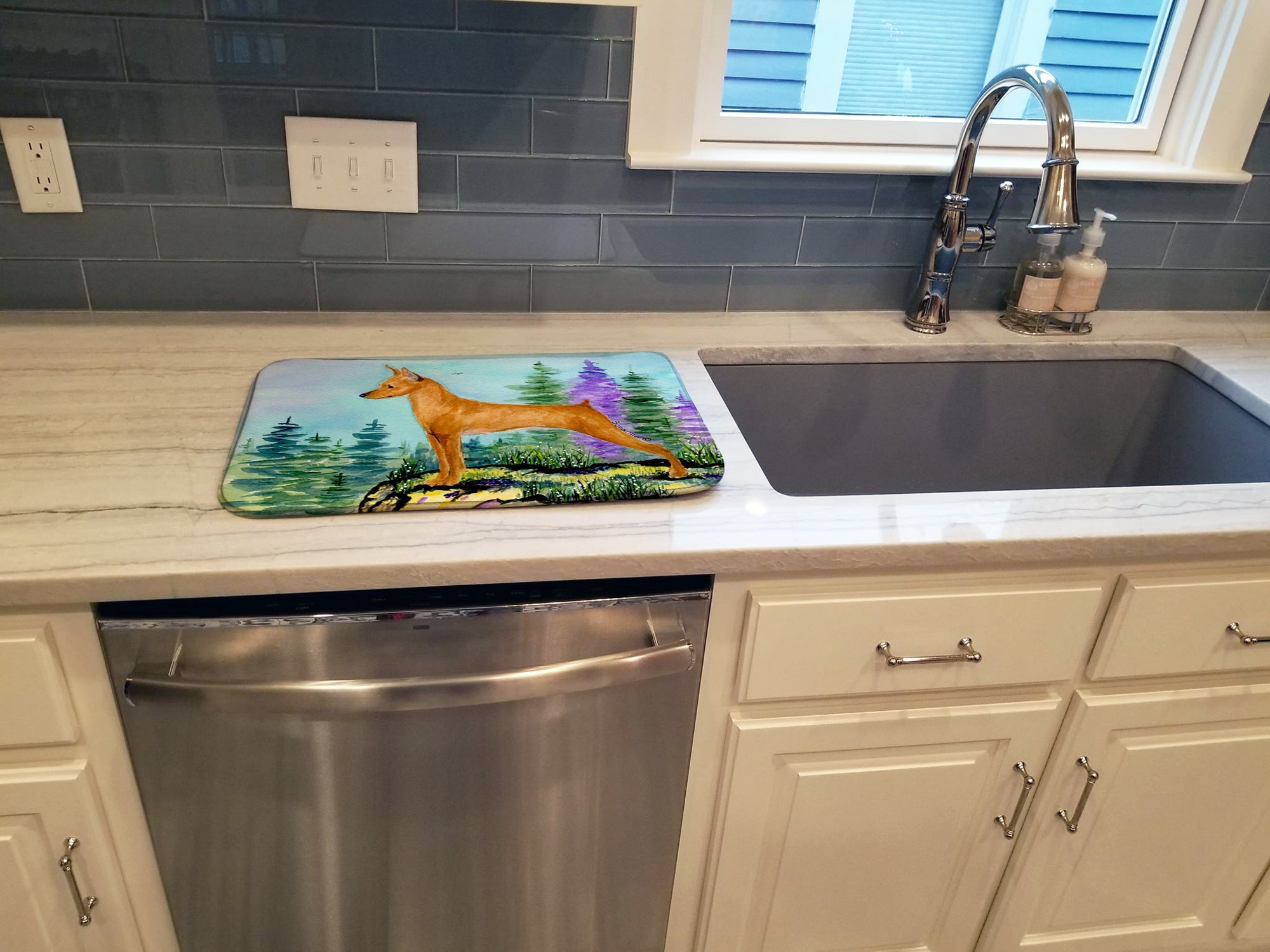 Min Pin Dish Drying Mat Absorbent Dish Drying Mat Pad for Kitchen Counter Dish Drainer Mat for Countertop, 14 x 21", Multicolor