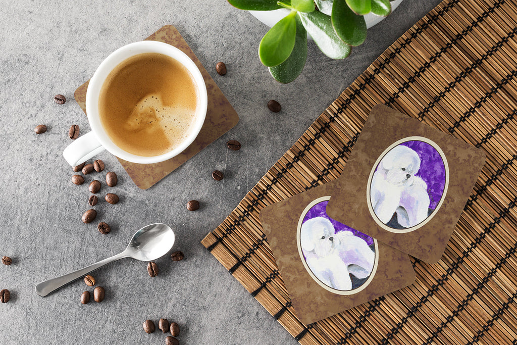 Bichon Frise Foam Coasters Set of 4 Cup Coasters for Indoor Outdoor, Tabletop Protection, Anti Slip, Mouse pad Material