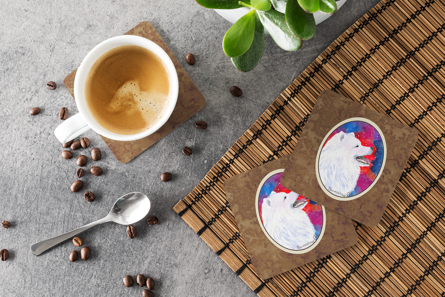 Samoyed Foam Coasters Set of 4 Cup Coasters for Indoor Outdoor, Tabletop Protection, Anti Slip, Mouse pad Material