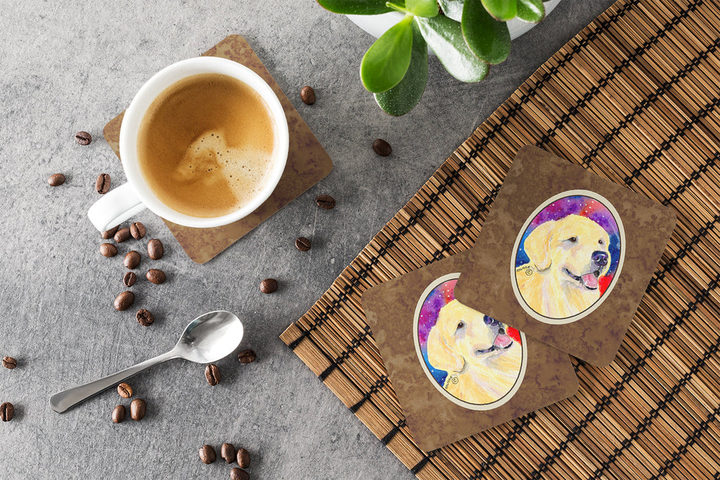 Golden Retriever Foam Coasters Set of 4 Cup Coasters for Indoor Outdoor, Tabletop Protection, Anti Slip, Mouse pad Material