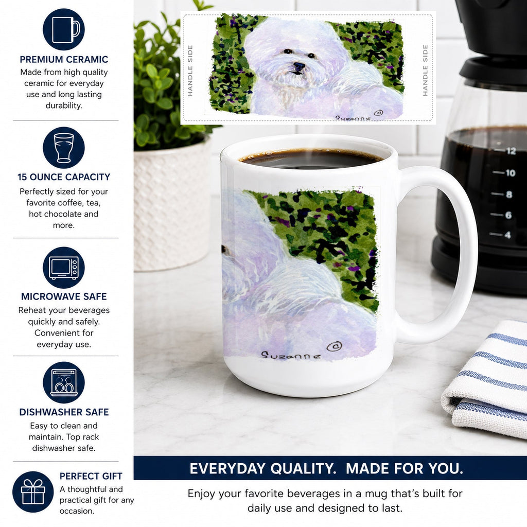 Bichon Frise Ceramic Coffee Mug 15 oz Decorative Large C Handle Mug Cup for Tea, Cocoa Hot Chocolate