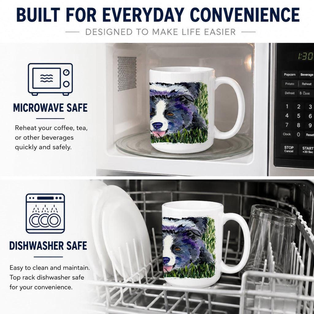 Border Collie Ceramic Coffee Mug 15 oz Decorative Large C Handle Mug Cup for Tea, Cocoa Hot Chocolate
