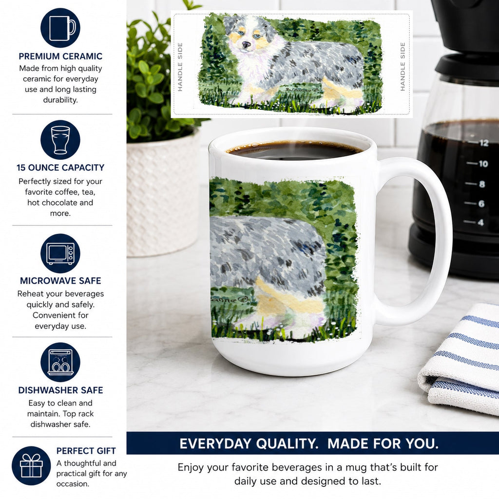Australian Shepherd Ceramic Coffee Mug 15 oz Decorative Large C Handle Mug Cup for Tea, Cocoa Hot Chocolate