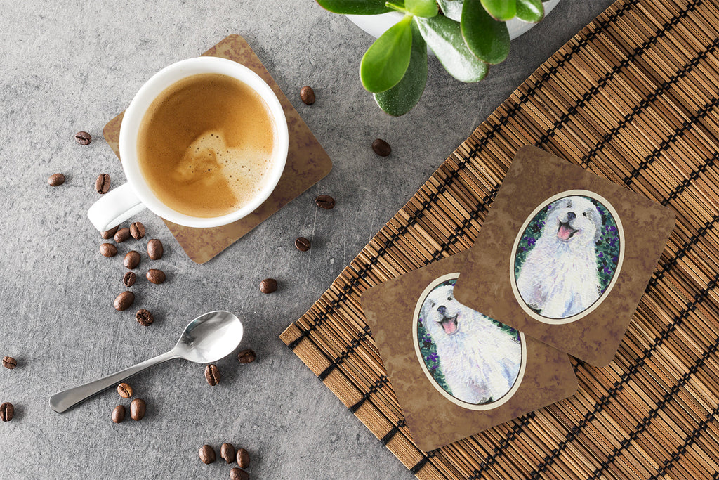 Great Pyrenees Foam Coasters Set of 4 Cup Coasters for Indoor Outdoor, Tabletop Protection, Anti Slip, Mouse pad Material