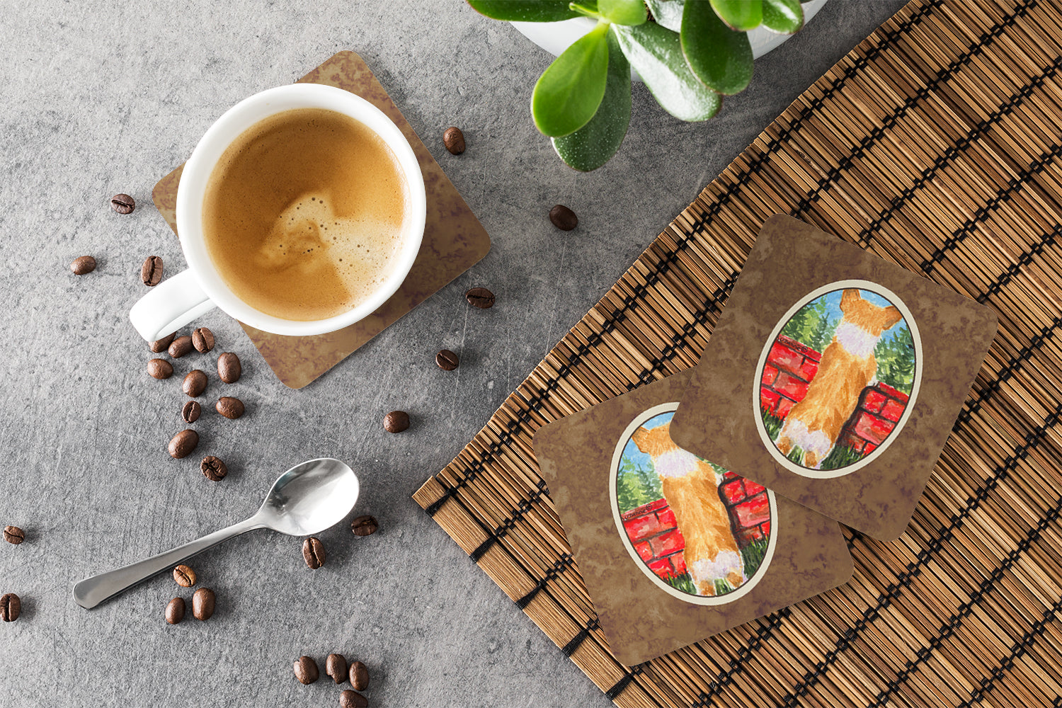 Corgi Foam Coasters Set of 4 Cup Coasters for Indoor Outdoor, Tabletop Protection, Anti Slip, Mouse pad Material