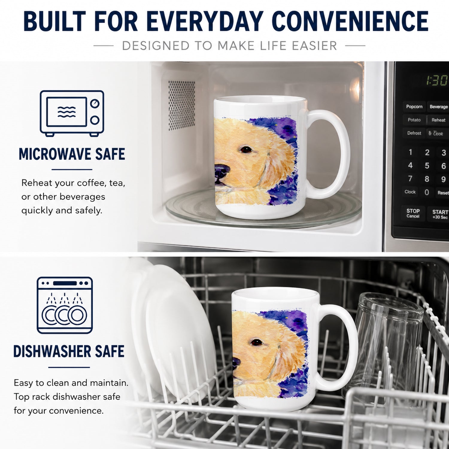 Golden Retriever Ceramic Coffee Mug 15 oz Decorative Large C Handle Mug Cup for Tea, Cocoa Hot Chocolate