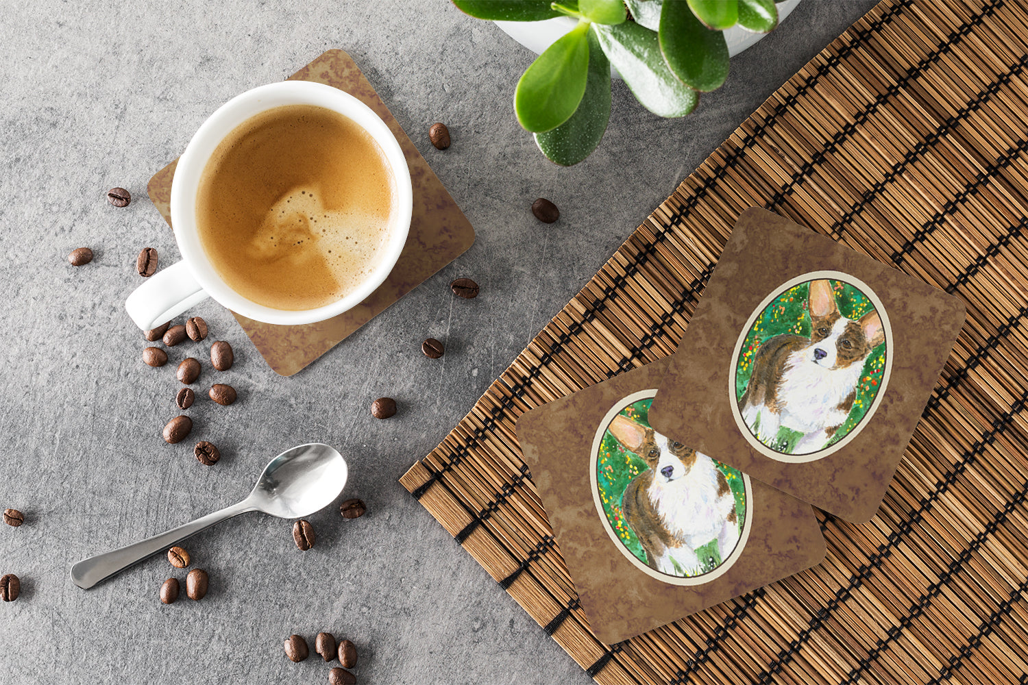 Corgi Foam Coasters Set of 4 Cup Coasters for Indoor Outdoor, Tabletop Protection, Anti Slip, Mouse pad Material