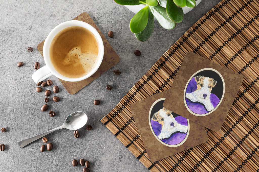 Fox Terrier Foam Coasters Set of 4 Cup Coasters for Indoor Outdoor, Tabletop Protection, Anti Slip, Mouse pad Material