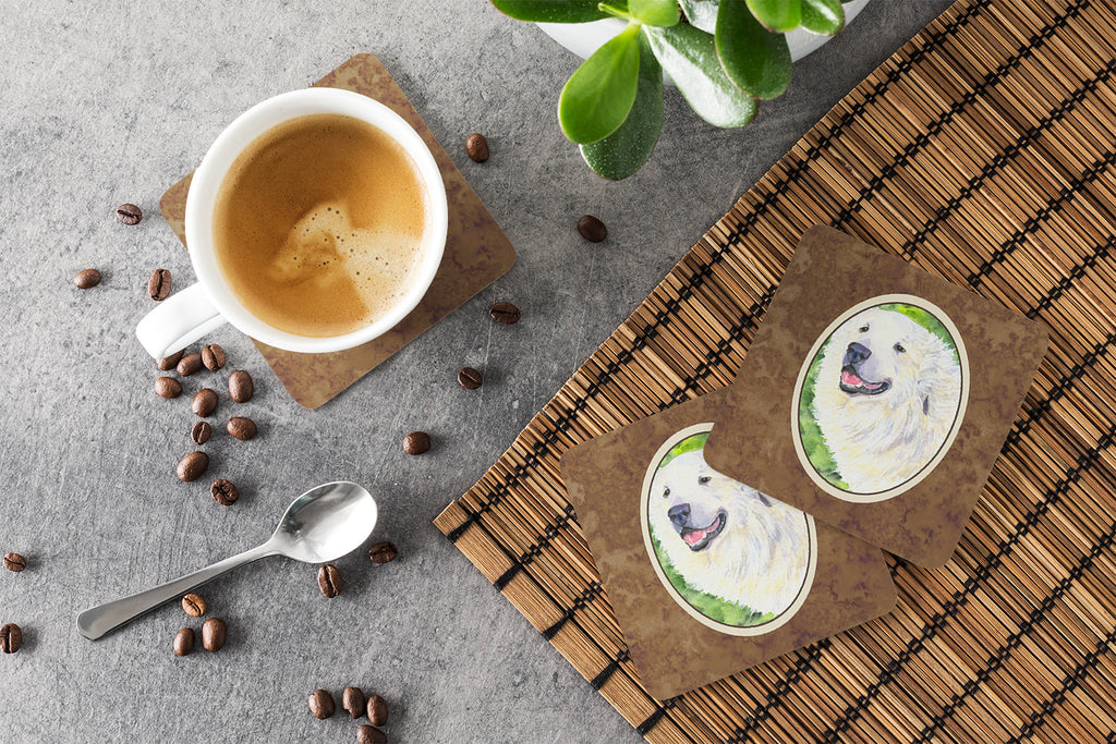 Great Pyrenees Foam Coasters Set of 4 Cup Coasters for Indoor Outdoor, Tabletop Protection, Anti Slip, Mouse pad Material