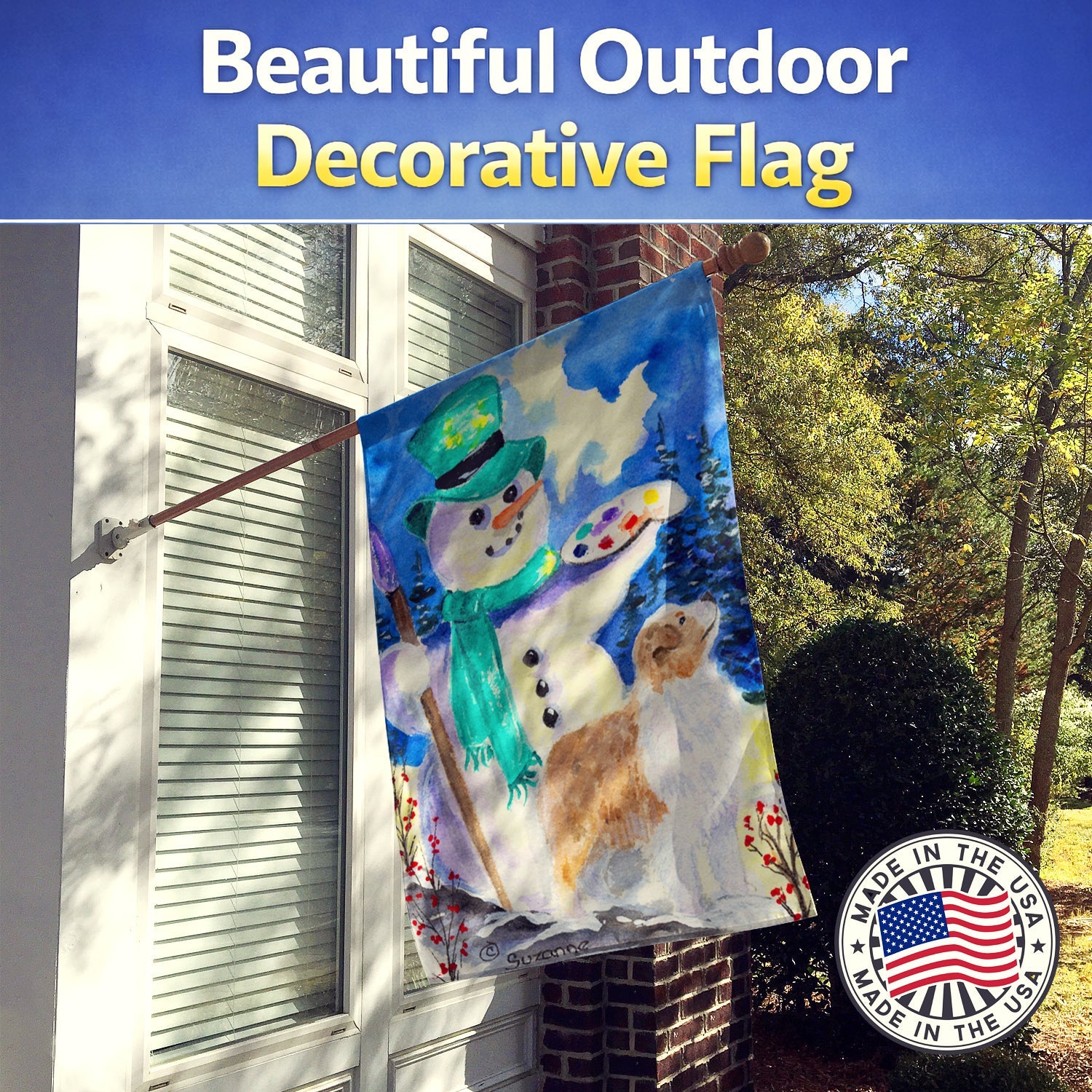 Snowman with Australian Shepherd House Flag 28x40 Porch Sleeve Pole Decorative Outside Yard Banner Artwork Wall Hanging, Polyester