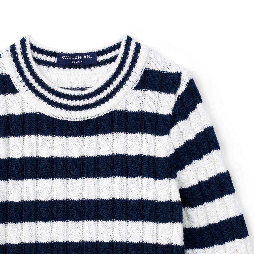 Striped Cable Knit Kids Sweater