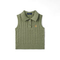 Cable Knit Sleeveless Polo Shirt in Sage Green
