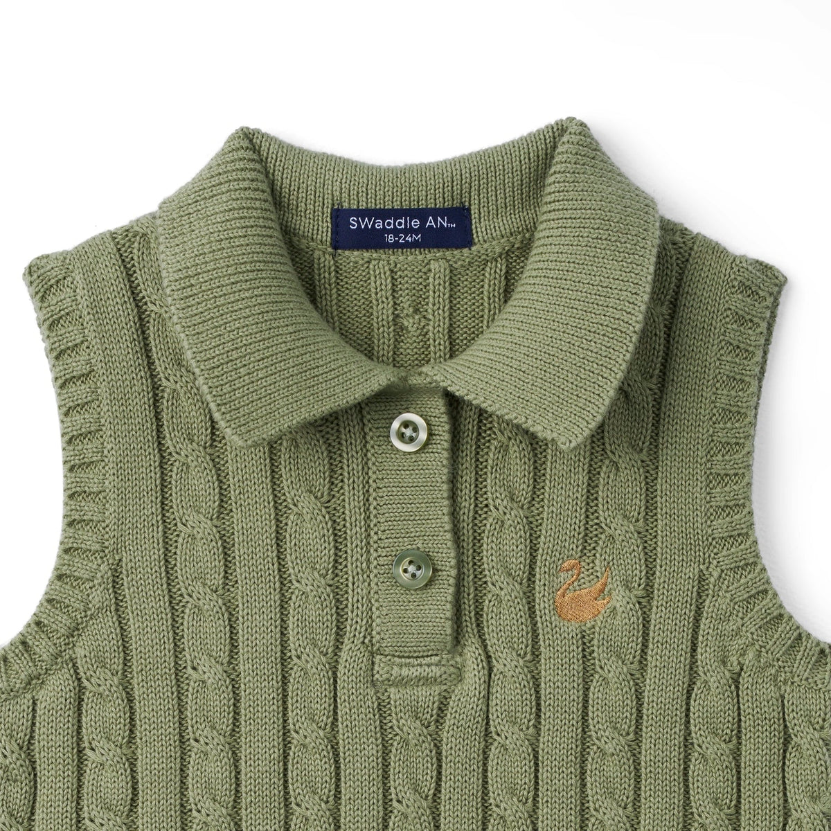 Cable Knit Sleeveless Polo Shirt in Sage Green