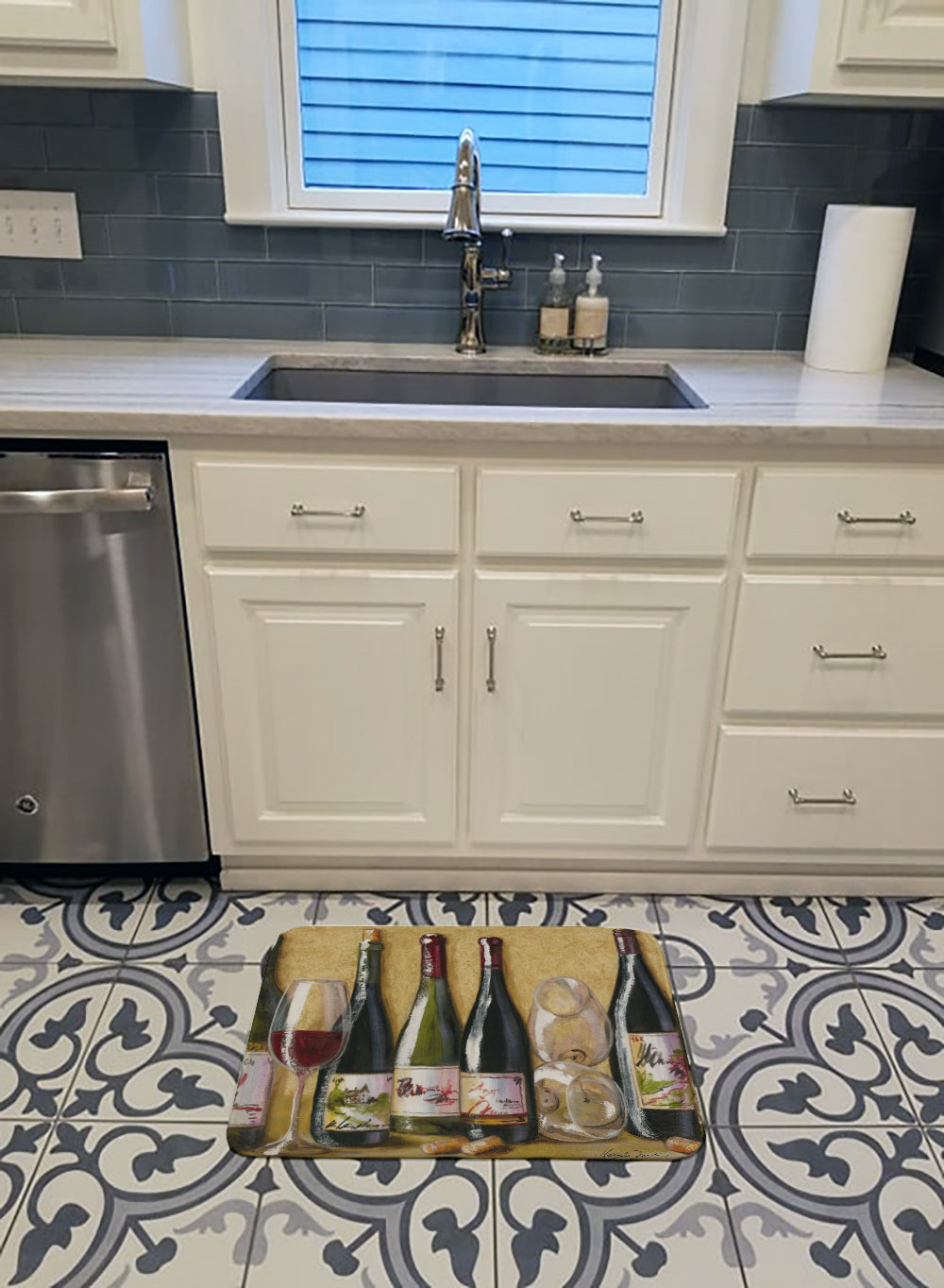 Wine Du Vin by Malenda Trick Memory Foam Kitchen Mat Machine Washable Anti-Fatigue Cushion Comfort Bath or Kitchen Rug