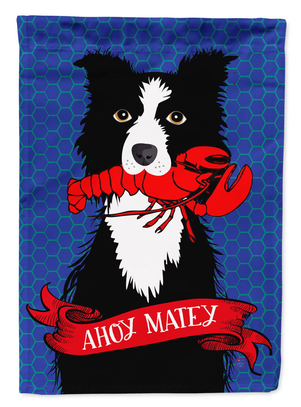 Ahoy Matey Nautical Border Collie House Flag 28x40 Porch Sleeve Pole Decorative Outside Yard Banner Artwork Wall Hanging, Polyester