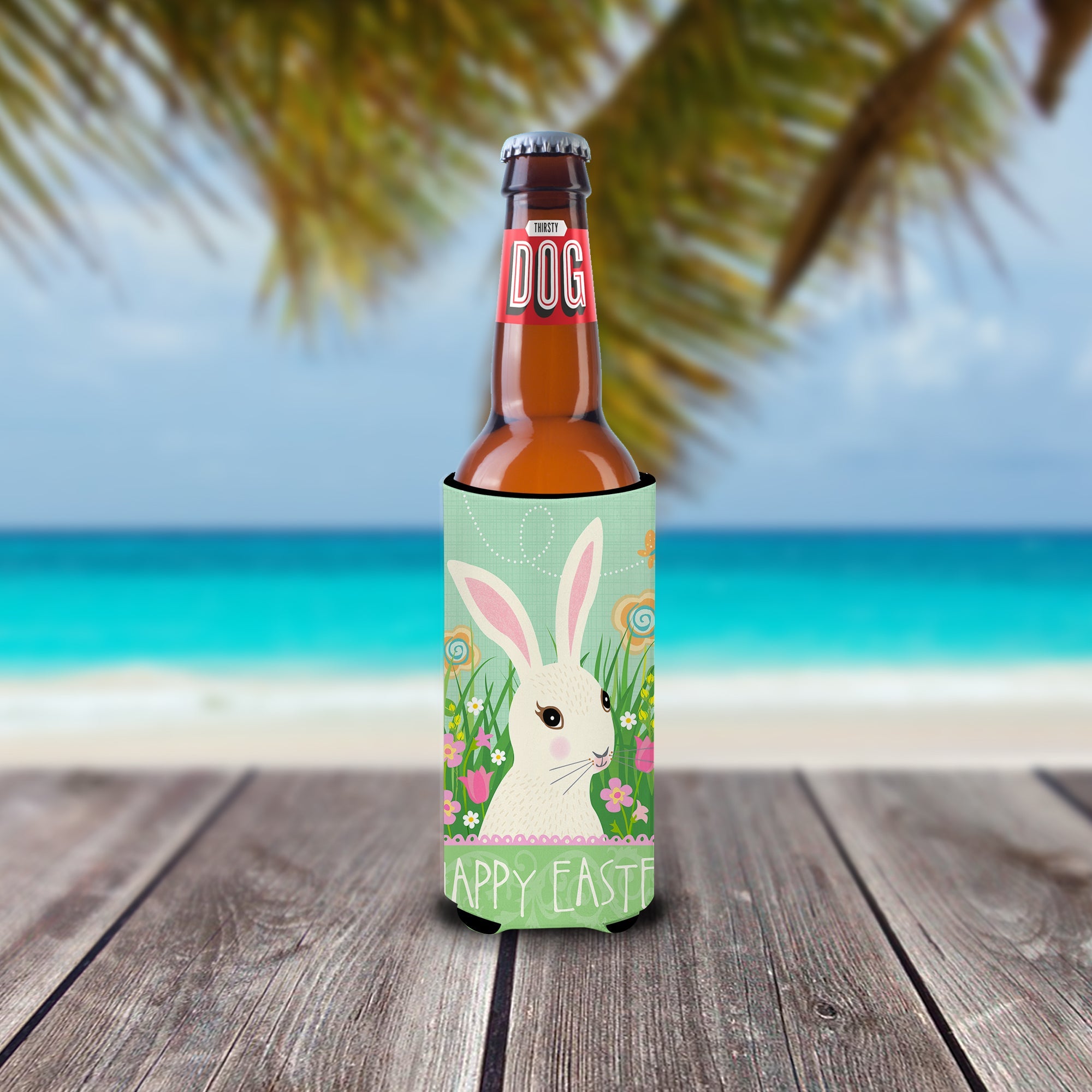 Easter Bunny Rabbit Slim Can Hugger , Insulated Foam Hugger for 12 oz Slim Cans, Beer Bottles & Water Bottles, Printed in USA