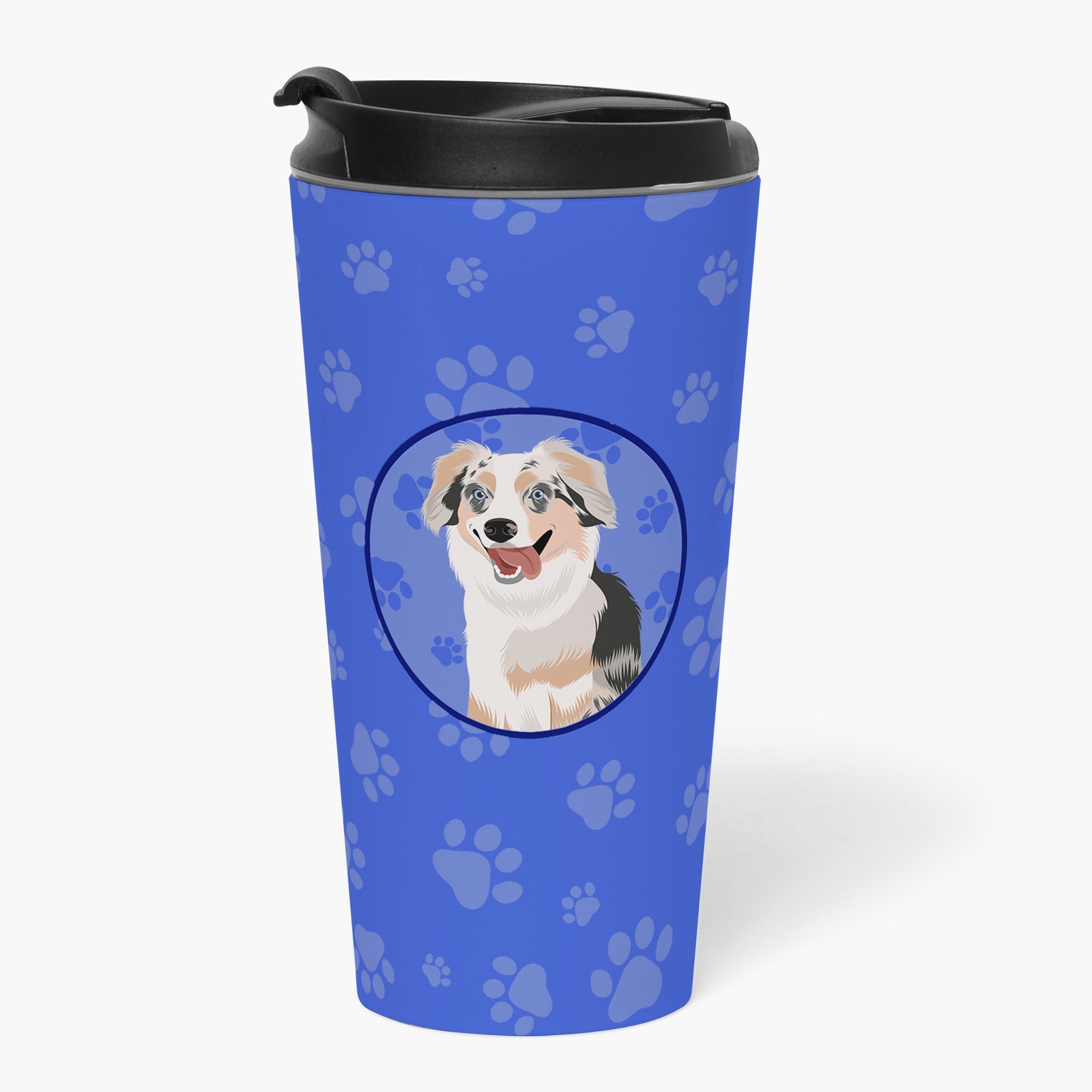 Australian Shepherd Blue Merle Puppy #1  Stainless Steel 16 oz  Tumbler Blue Insulated Tumbler with Lid, Cute Travel Cup for Coffee, Cocktails, Gift Men, Dad, Women, Mother