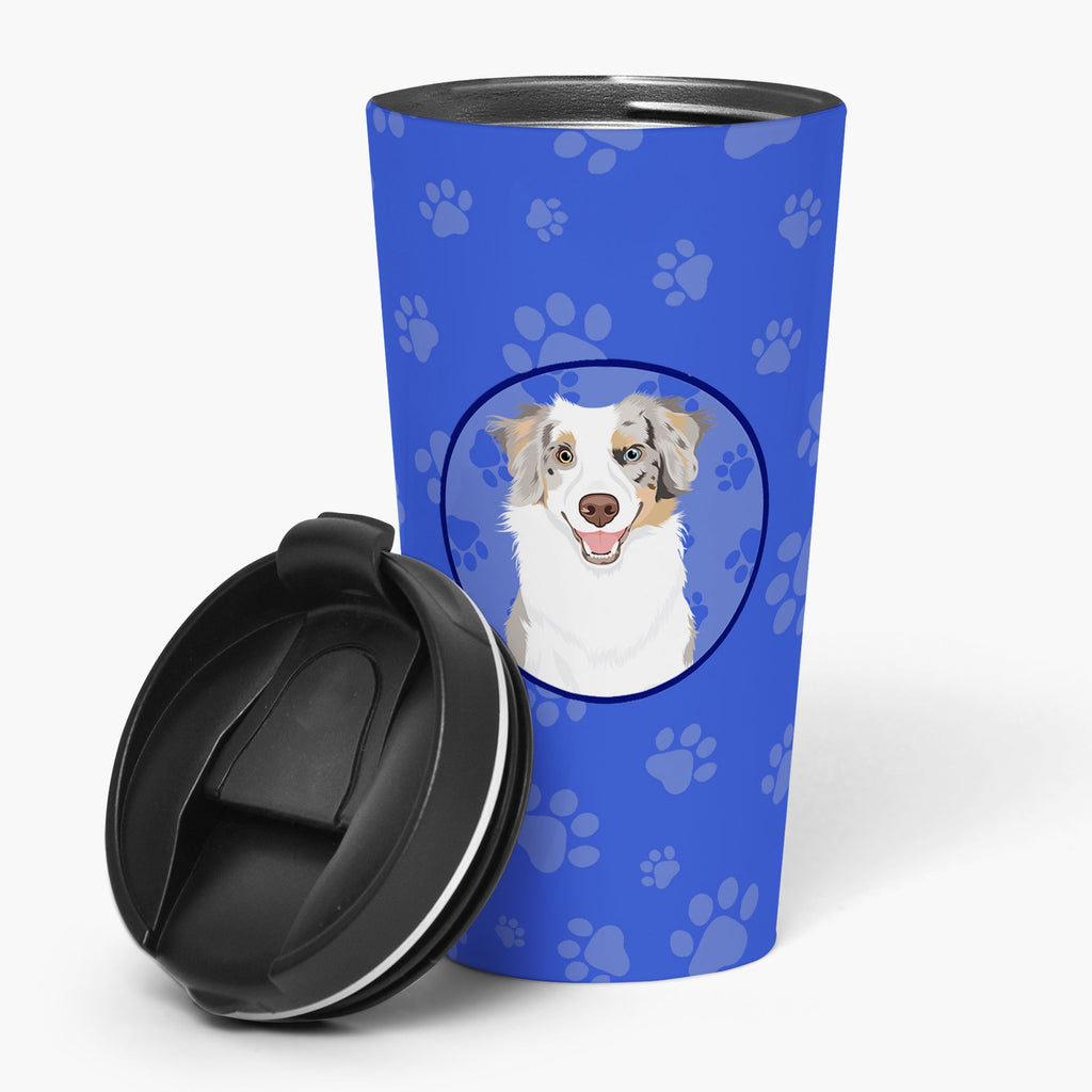 Australian Shepherd Red Merle Tricolor #1  Stainless Steel 16 oz  Tumbler Blue Insulated Tumbler with Lid, Cute Travel Cup for Coffee, Cocktails, Gift Men, Dad, Women, Mother