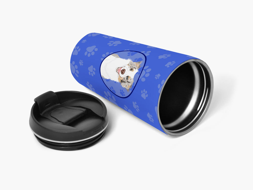 Australian Shepherd Red Merle Tricolor #1  Stainless Steel 16 oz  Tumbler Blue Insulated Tumbler with Lid, Cute Travel Cup for Coffee, Cocktails, Gift Men, Dad, Women, Mother