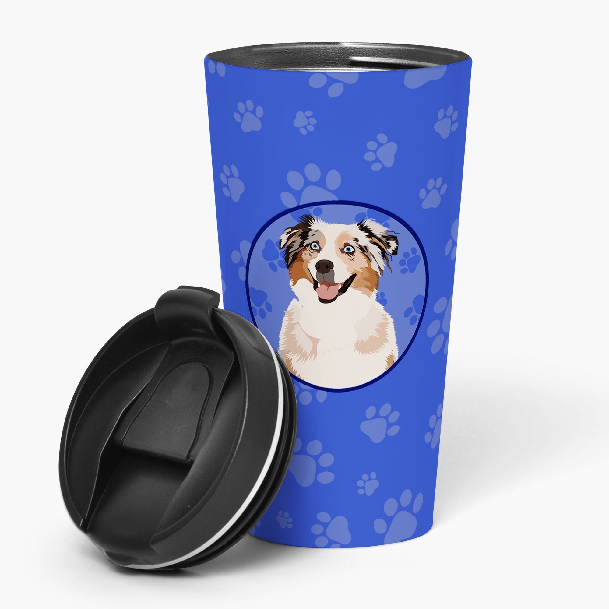 Australian Shepherd Red Merle Tricolor #2  Stainless Steel 16 oz  Tumbler Blue Insulated Tumbler with Lid, Cute Travel Cup for Coffee, Cocktails, Gift Men, Dad, Women, Mother