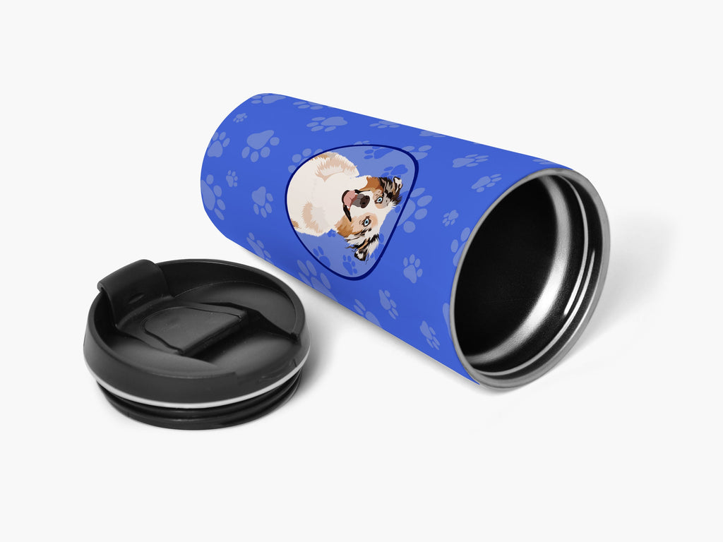 Australian Shepherd Red Merle Tricolor #2  Stainless Steel 16 oz  Tumbler Blue Insulated Tumbler with Lid, Cute Travel Cup for Coffee, Cocktails, Gift Men, Dad, Women, Mother