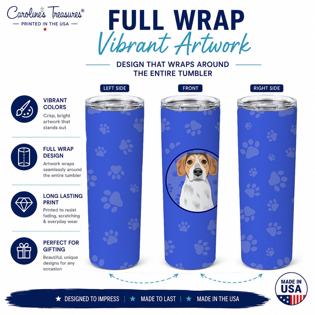 Beagle Tricolor #2  Stainless Steel Skinny Tumbler 20 oz Vacuum Double Walled Reusable Insulated Travel Cup