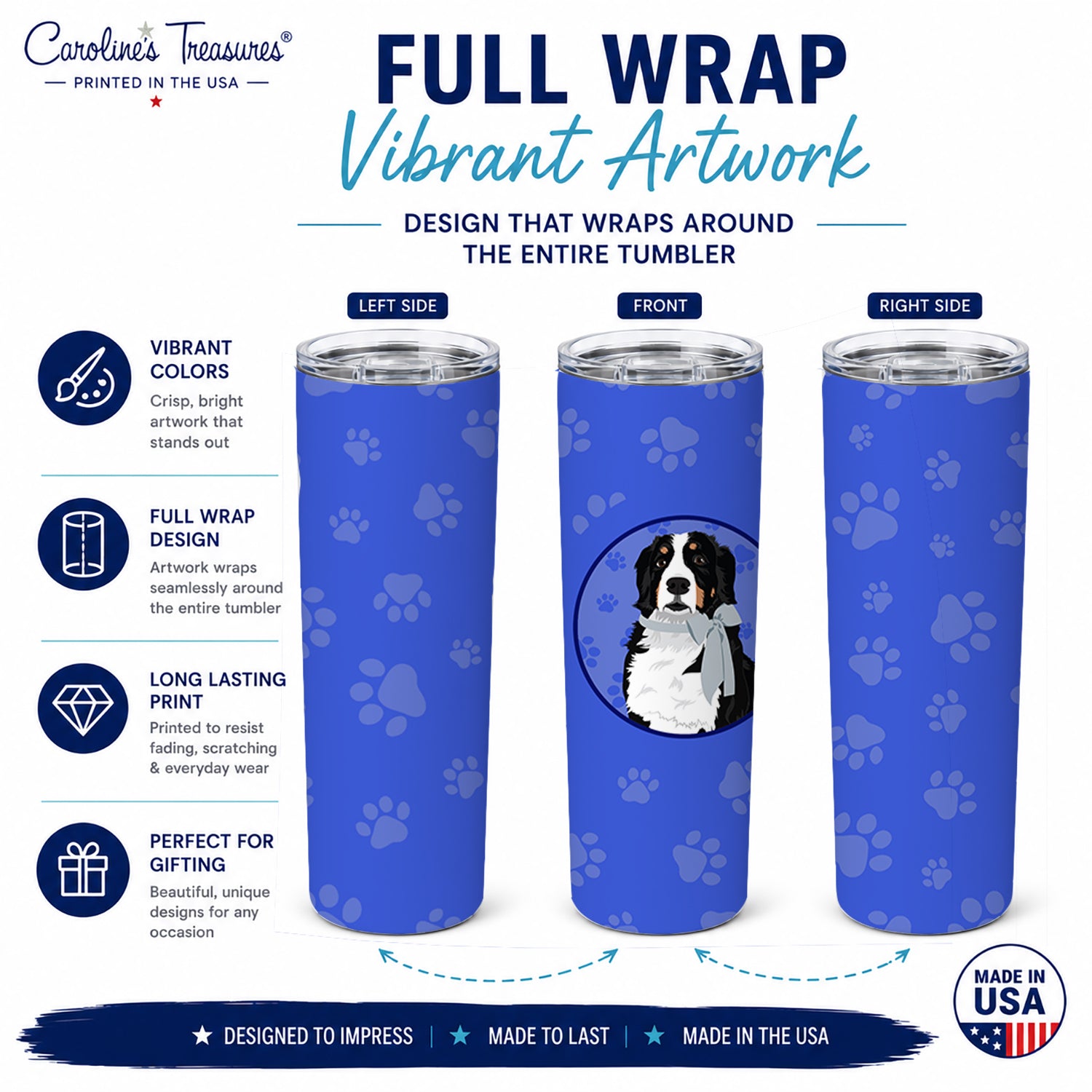 Bernese Mountain Dog #3  Stainless Steel Skinny Tumbler 20 oz Vacuum Double Walled Reusable Insulated Travel Cup