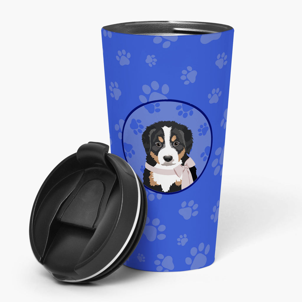 Bernese Mountain Dog Puppy #1  Stainless Steel 16 oz  Tumbler Blue Insulated Tumbler with Lid, Cute Travel Cup for Coffee, Cocktails, Gift Men, Dad, Women, Mother