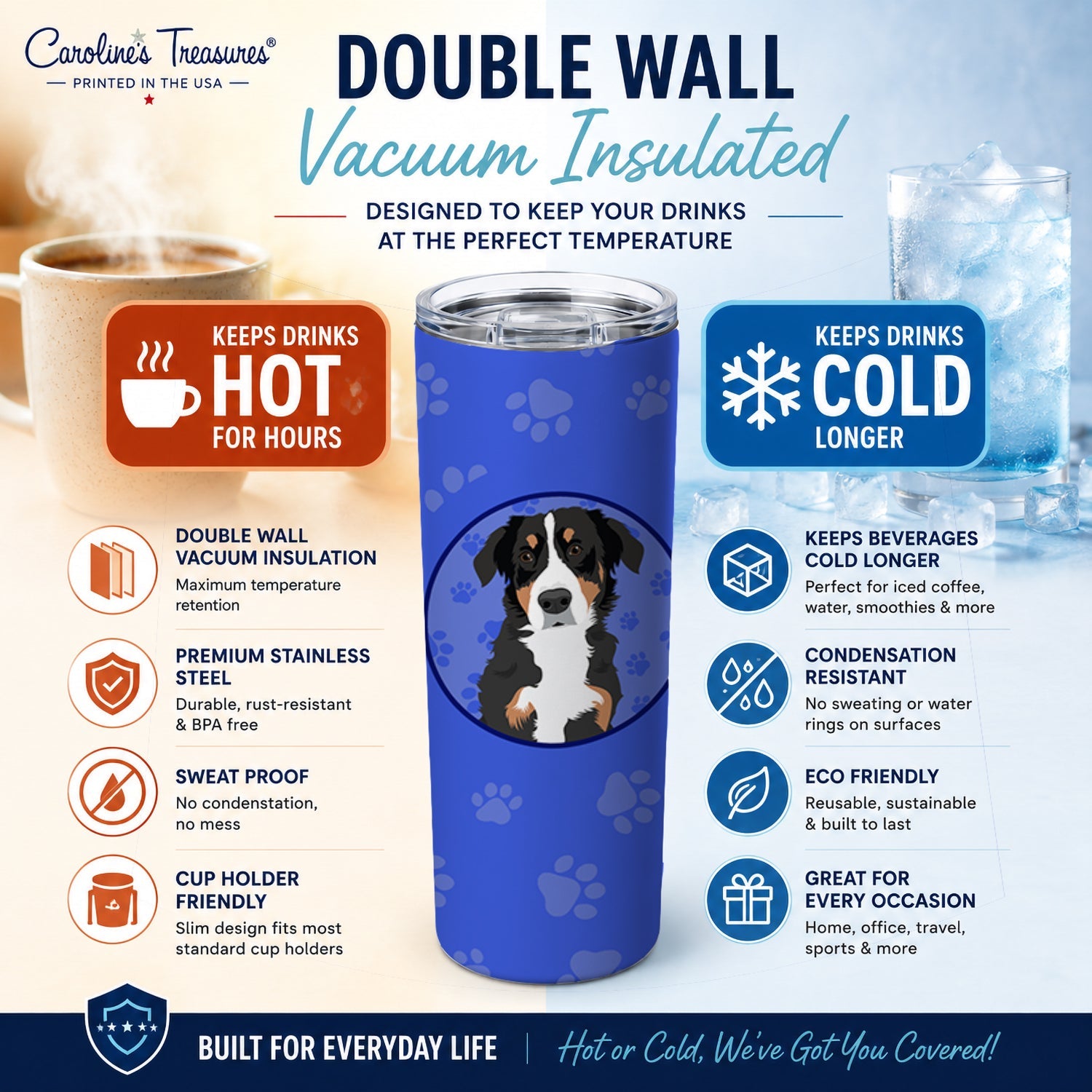 Bernese Mountain Dog Puppy #2  Stainless Steel Skinny Tumbler 20 oz Vacuum Double Walled Reusable Insulated Travel Cup
