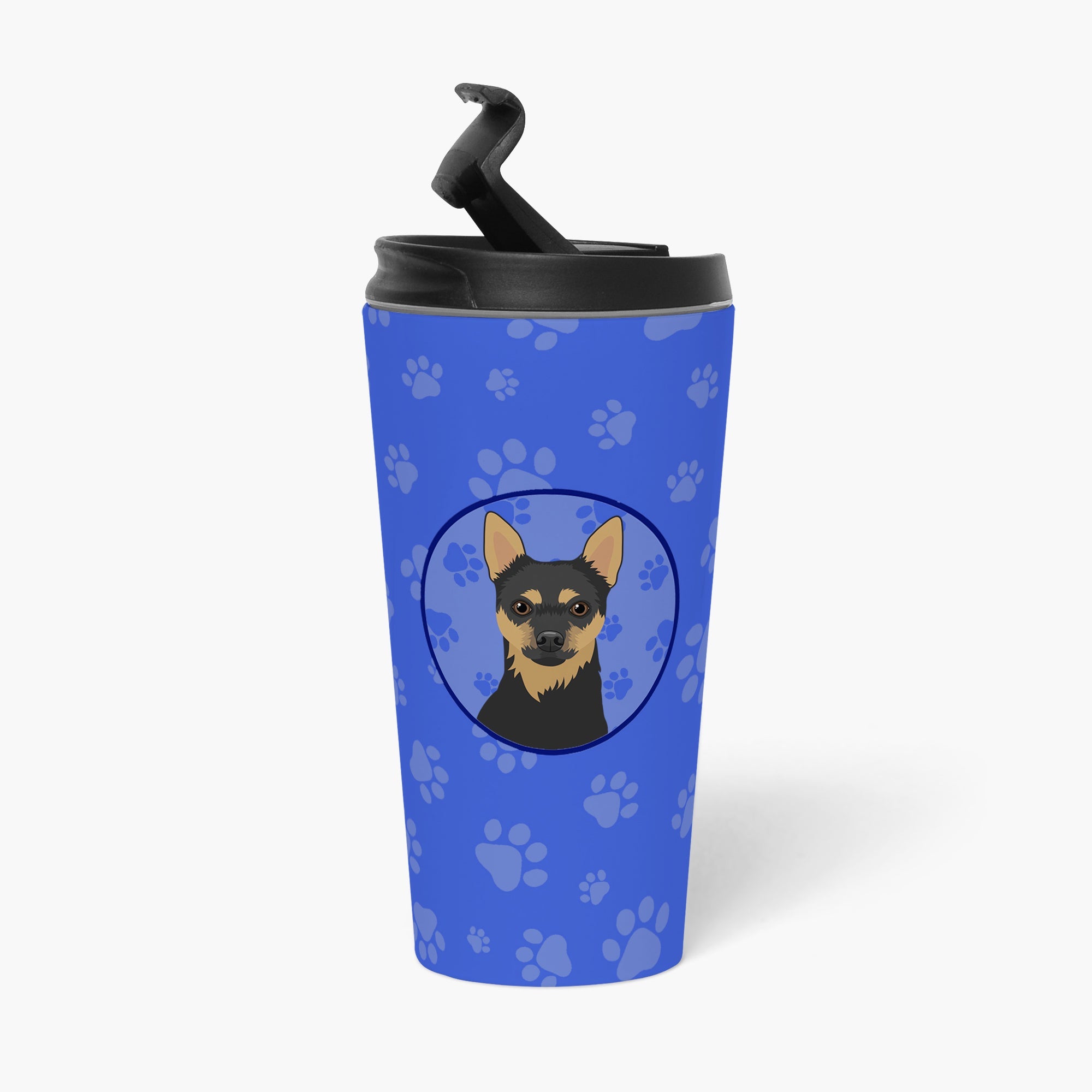 Chihuahua Black and Tan #1  Stainless Steel 16 oz  Tumbler Blue Insulated Tumbler with Lid, Cute Travel Cup for Coffee, Cocktails, Gift Men, Dad, Women, Mother