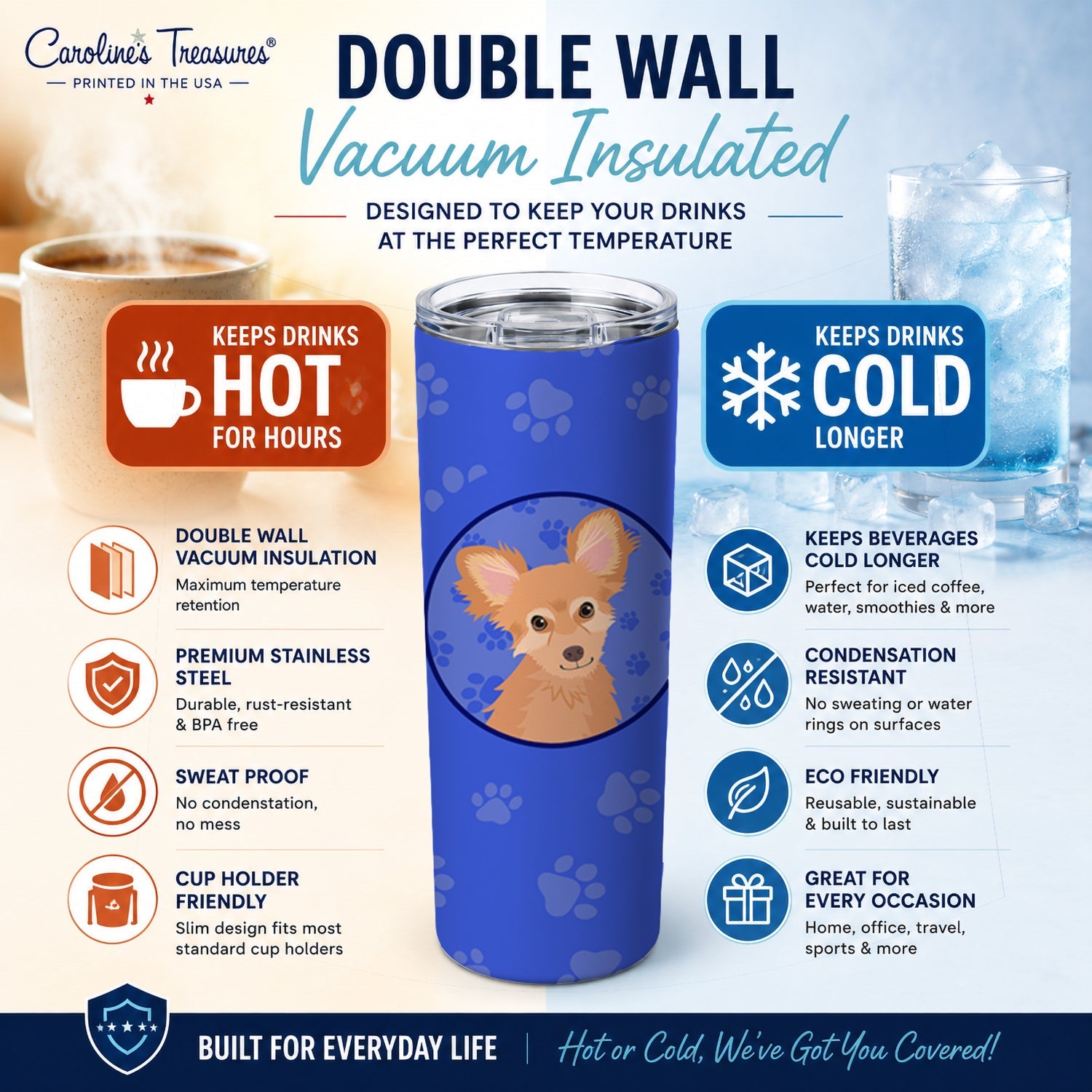 Chihuahua Fawn  Stainless Steel Skinny Tumbler 20 oz Vacuum Double Walled Reusable Insulated Travel Cup