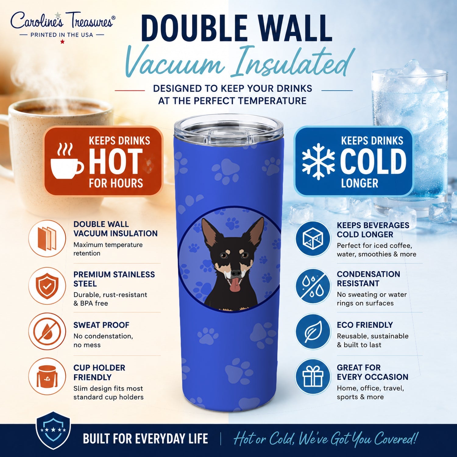 Chihuahua Tricolor #1  Stainless Steel Skinny Tumbler 20 oz Vacuum Double Walled Reusable Insulated Travel Cup