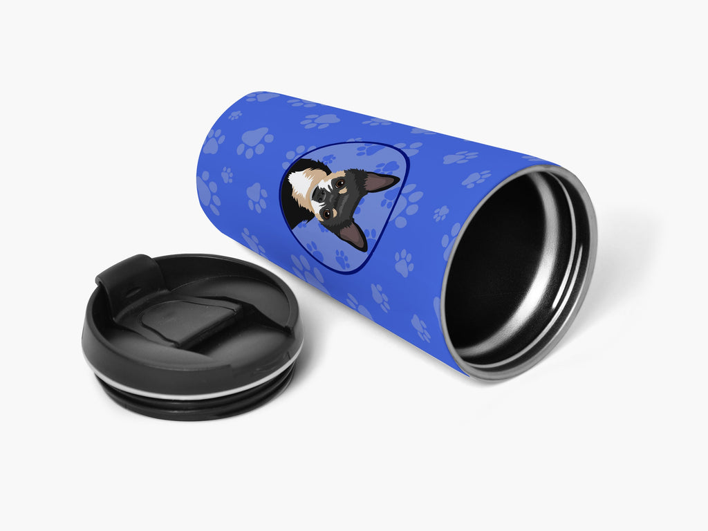 Chihuahua Tricolor #2  Stainless Steel 16 oz  Tumbler Blue Insulated Tumbler with Lid, Cute Travel Cup for Coffee, Cocktails, Gift Men, Dad, Women, Mother