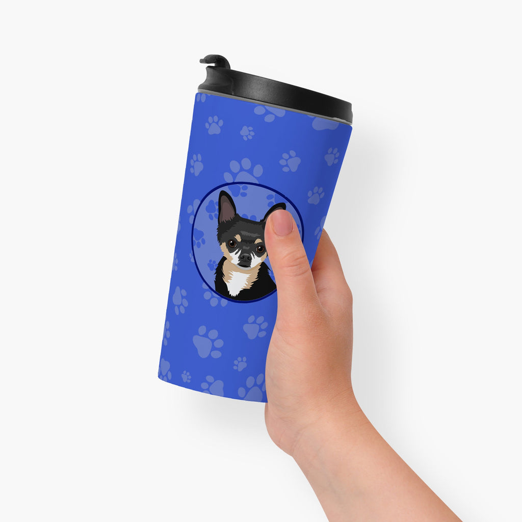 Chihuahua Tricolor #2  Stainless Steel 16 oz  Tumbler Blue Insulated Tumbler with Lid, Cute Travel Cup for Coffee, Cocktails, Gift Men, Dad, Women, Mother