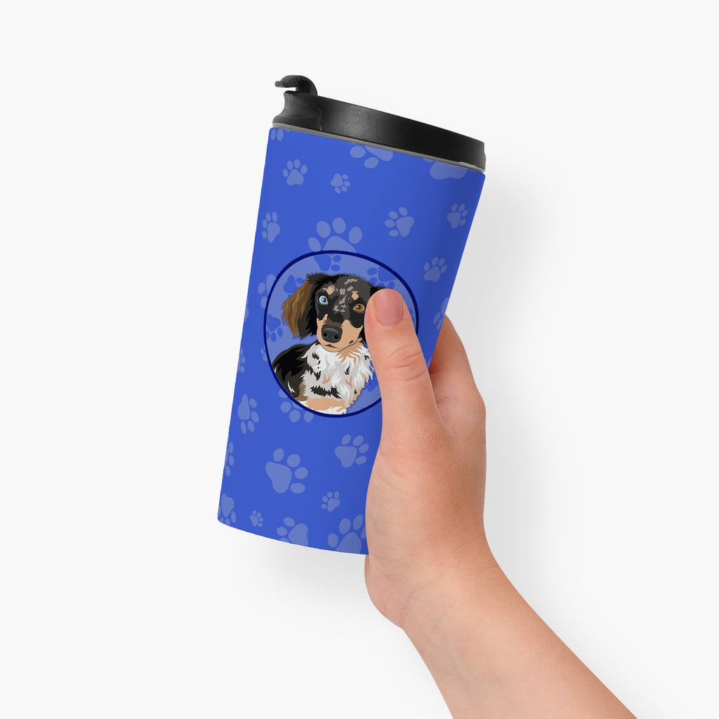 Dachshund Dapple #1  Stainless Steel 16 oz  Tumbler Blue Insulated Tumbler with Lid, Cute Travel Cup for Coffee, Cocktails, Gift Men, Dad, Women, Mother