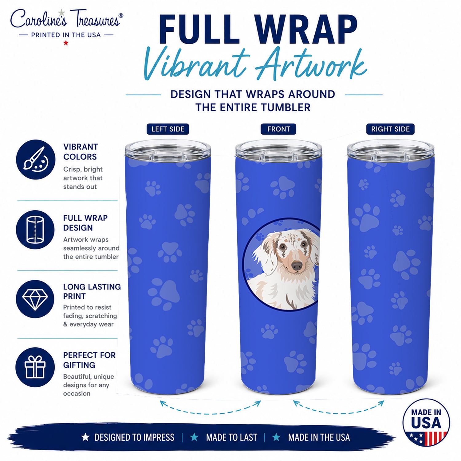 Dachshund Dapple #2  Stainless Steel Skinny Tumbler 20 oz Vacuum Double Walled Reusable Insulated Travel Cup