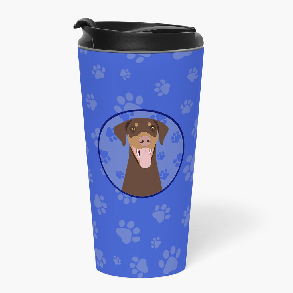 Doberman Pinscher Red and Rust Natural Ears #1  Stainless Steel 16 oz  Tumbler Blue Insulated Tumbler with Lid, Cute Travel Cup for Coffee, Cocktails, Gift Men, Dad, Women, Mother