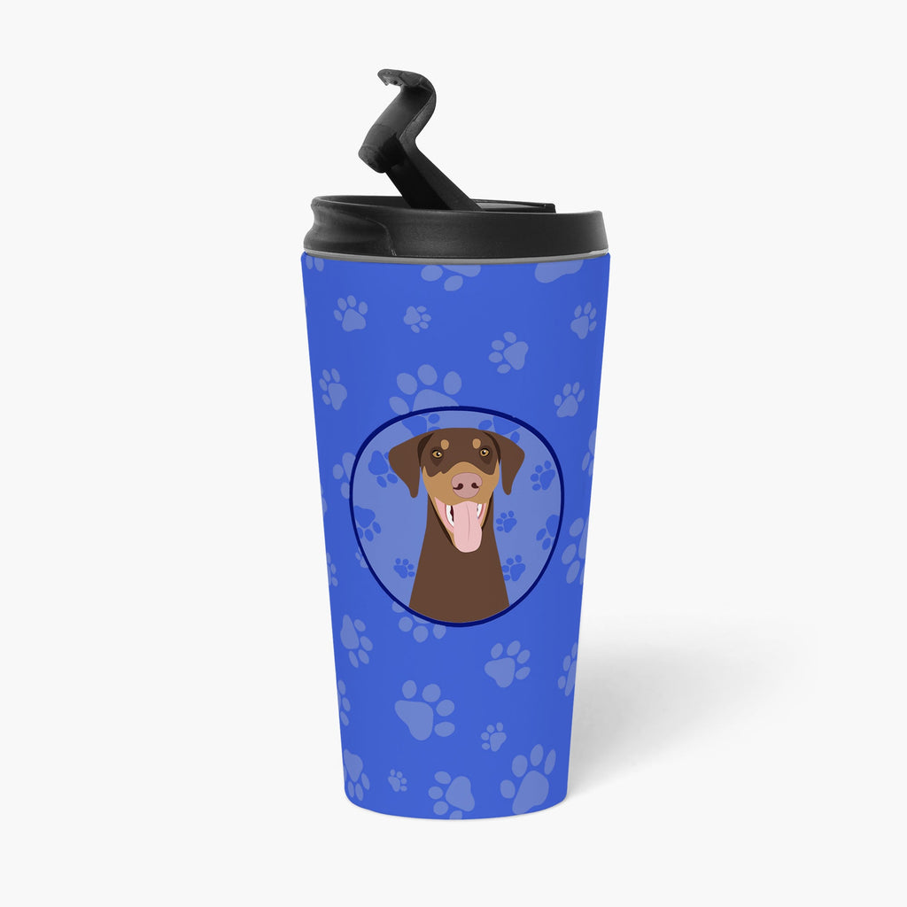Doberman Pinscher Red and Rust Natural Ears #1  Stainless Steel 16 oz  Tumbler Blue Insulated Tumbler with Lid, Cute Travel Cup for Coffee, Cocktails, Gift Men, Dad, Women, Mother
