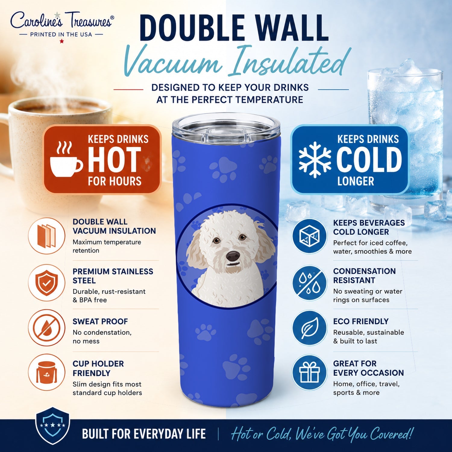 Doodle Cream #4  Stainless Steel Skinny Tumbler 20 oz Vacuum Double Walled Reusable Insulated Travel Cup