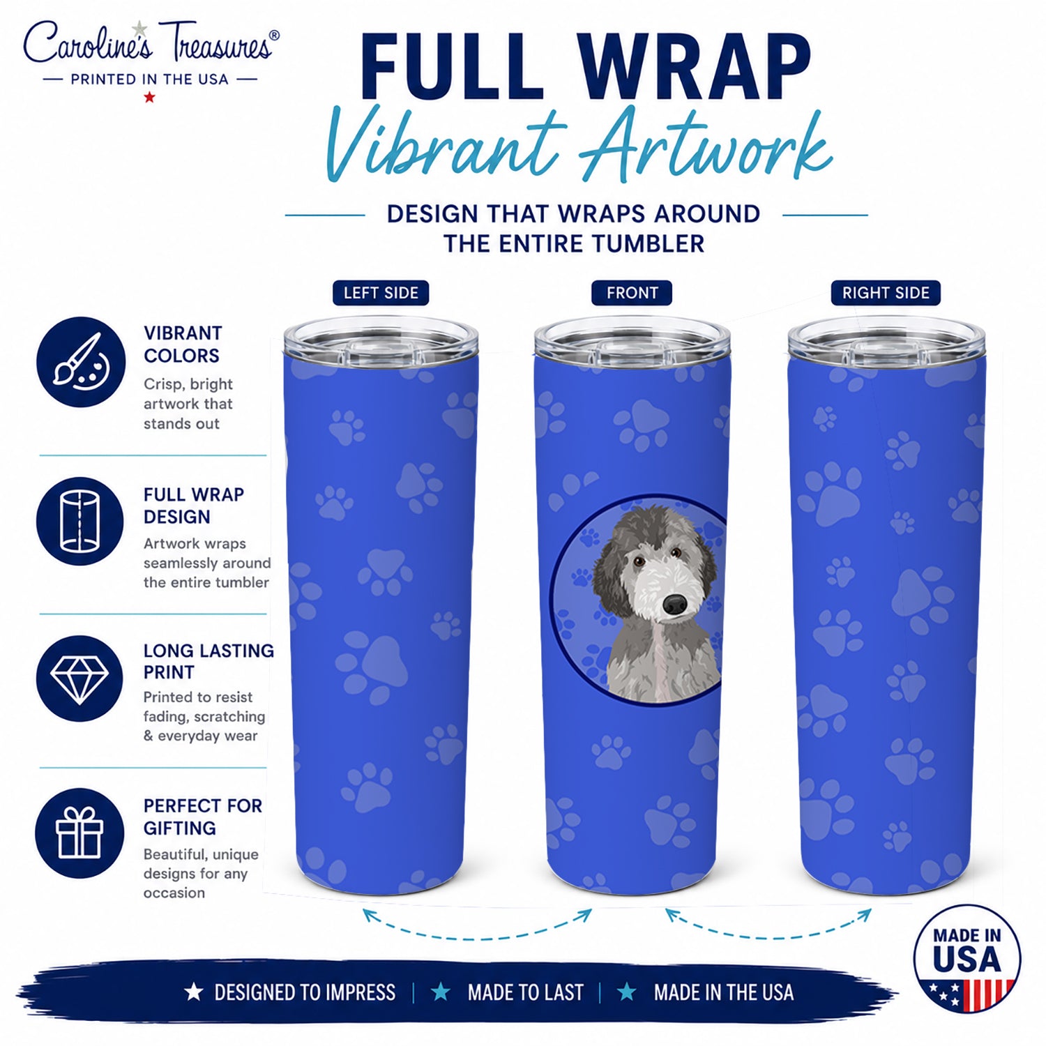 Doodle Silver #1  Stainless Steel Skinny Tumbler 20 oz Vacuum Double Walled Reusable Insulated Travel Cup
