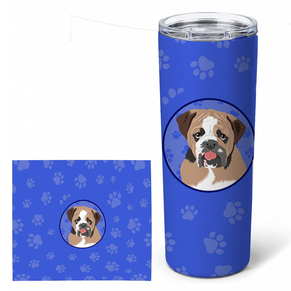 English Bulldog Tricolor #4  Stainless Steel Skinny Tumbler 20 oz Vacuum Double Walled Reusable Insulated Travel Cup
