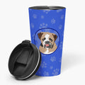 English Bulldog Tricolor #4  Stainless Steel 16 oz  Tumbler Blue Insulated Tumbler with Lid, Cute Travel Cup for Coffee, Cocktails, Gift Men, Dad, Women, Mother